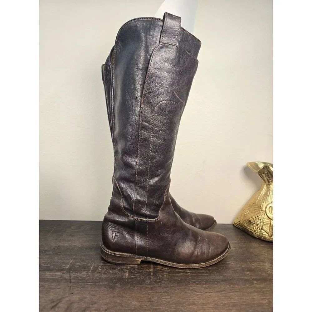 Frye Paige Tall Riding Boots Brown Leather Women's Size 7.5 B Pull On